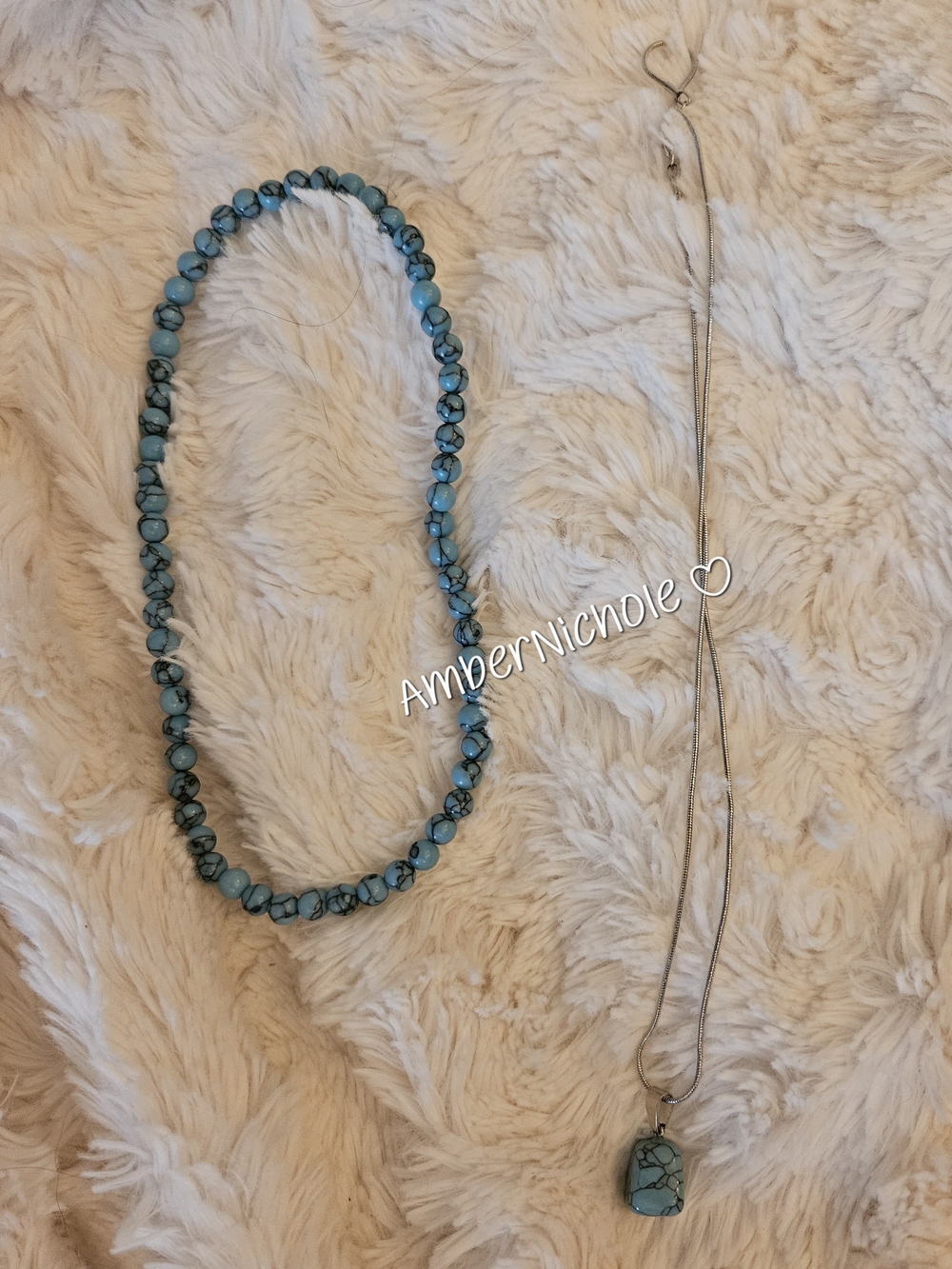 Turquoise☆Beaded Necklace and Double Wrap Bracelet Set - Picture 3 of 3